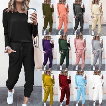 Feancey Lounge Sets for Women Jogger Pants Suit Fall Long Sleeve Crewneck Top and Drawstring Pants Sweatsuits 2 Piece Set with Pockets Wine XL