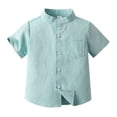 thumbnail image 1 of LUOGENLI Shirts for Boys Work Spring Spring Summer Boys Short Sleeved Shirt Solid Color Single Cotton Cardigan Children's Shirt Maxi Tops with Slit Plus Size Mint Green Size 4-5 Years, 1 of 3