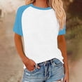 thumbnail image 5 of Womens Summer Raglan T-Shirts Color Block Plus Size Baseball Tees Casual Short Sleeve Loose Pullover Blue, 3XL, 5 of 5