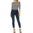 thumbnail image 2 of INSPIRE CHIC Hauts pour Femmes Non Doublés Col Rond Manches au Coude Coupe Ajustée T-Shirt Décontracté S Noir-Rayure Verticale, 2 of 6