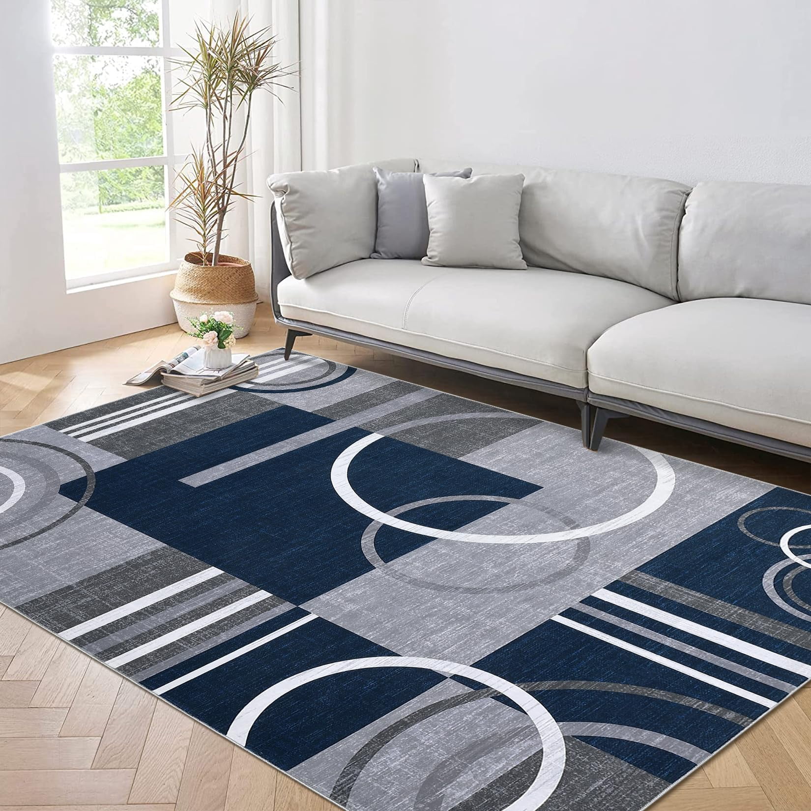 Large Area Rug 8x10ft – Washable Soft Non-Slip Low Pile Carpet
