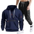 thumbnail image 2 of Mens Hooded Tracksuit, Long Sleeve Zipper Pocket Pullover and Drawstring Work Pants Set, Casual Two-Piece Outfit, 2 of 9