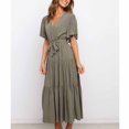 thumbnail image 4 of Birdeem Robe Décontractée Mode Femme Couleur Unie Col en V à Lacets Manches Évasées, 4 of 6
