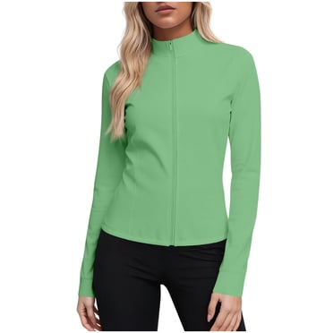 Veste Athlétique à Fermeture Éclair pour Femme avec Passe-Pouces, Haut à Manches Longues avec Protection Solaire, Veste Ajustée Évacuant l'Humidité pour l'Entraînement, le Yoga, la Course, le Gym et Superpositions Décontractées au Printemps