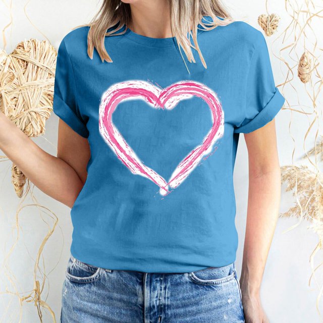 Pisexur T-shirt de la Saint-Valentin Haut T-shirt de la Saint-Valentin pour Femme Amour Imprimé T-shirt à Manches Courtes Haut à Manches Courtes Col Rond Haut/chemise