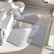 Czzoypi Ultra Soft Bath Mat 3 Set, Non Slip Bathroom Rugs, Machine Washable Toilet Mats with Water Absorbent Foam for Shower Tub Floor, Gray