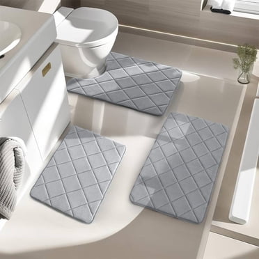 Sokhug 3 Piece Memory Foam Bath Mats, Bathroom Rugs Clearance,Extra Thick Non Slip Mats for Tub, Toilet and Floor, Water Absorbent, Washable