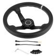 thumbnail image 2 of Steering Wheel Leather Steering Wheel Car Modified Accessory 350mm/14in For  Style 6-  Black Leather Racing Steering Wheel W/ Horn, 2 of 8