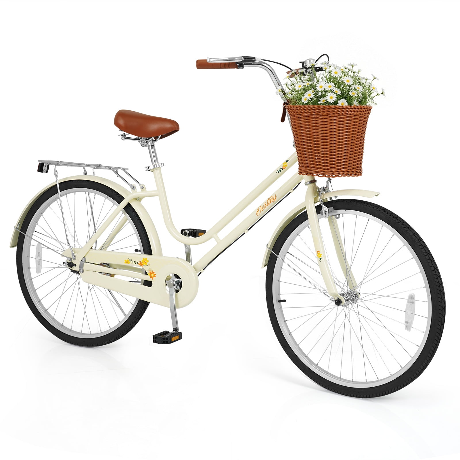 Costway 24-Inch Beach Cruiser Bike,with Adjustable Seat, Woven