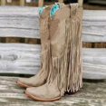 thumbnail image 3 of B91xZ Bottes de Cowboy pour Femmes Mode Fermeture Éclair Grande Boucle Talon Plat Mi-Mollet Bout Rond, Kaki 8, 3 of 5