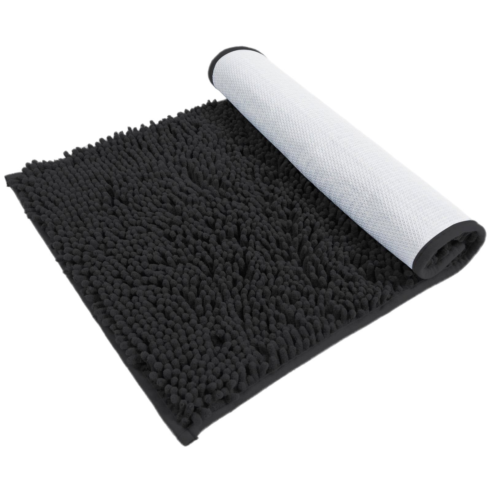Hitime Soft Chenille Bath Rug Mat 16x24 Quick Dry Machine Washable Bathroom Runner - Ultra Absorbent Non-Slip Backing - Black