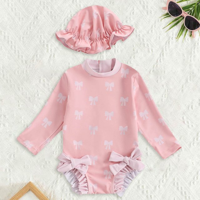 Baby Girl Rash Guard Bathing Suits Flounce Printed Long Sleeve Sun Protection Kids Bathing Suits 3-6 Months Girls Clothing