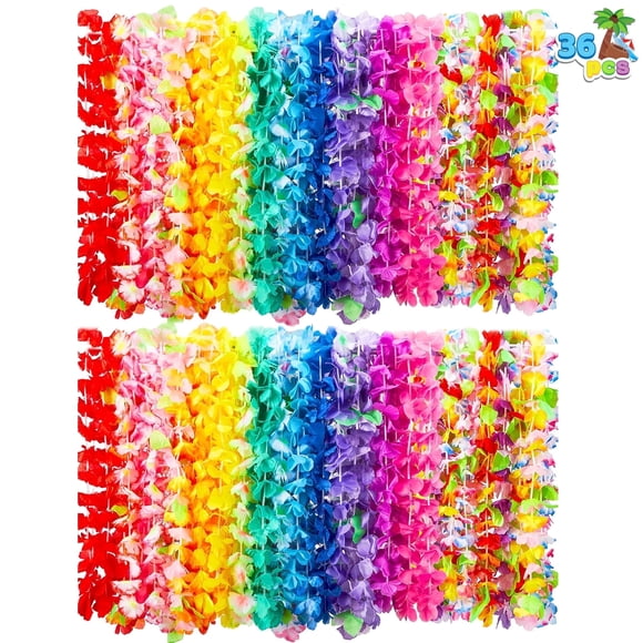 Joyfy 36 Pcs Leis Hawaïens en Vrac, Leis à Fleurs pour Décorations de Fête Luau et Décorations de Fête Hawaïennes Tropicales, Cadeaux de Fête de Plage et Fournitures de Fête d'Été