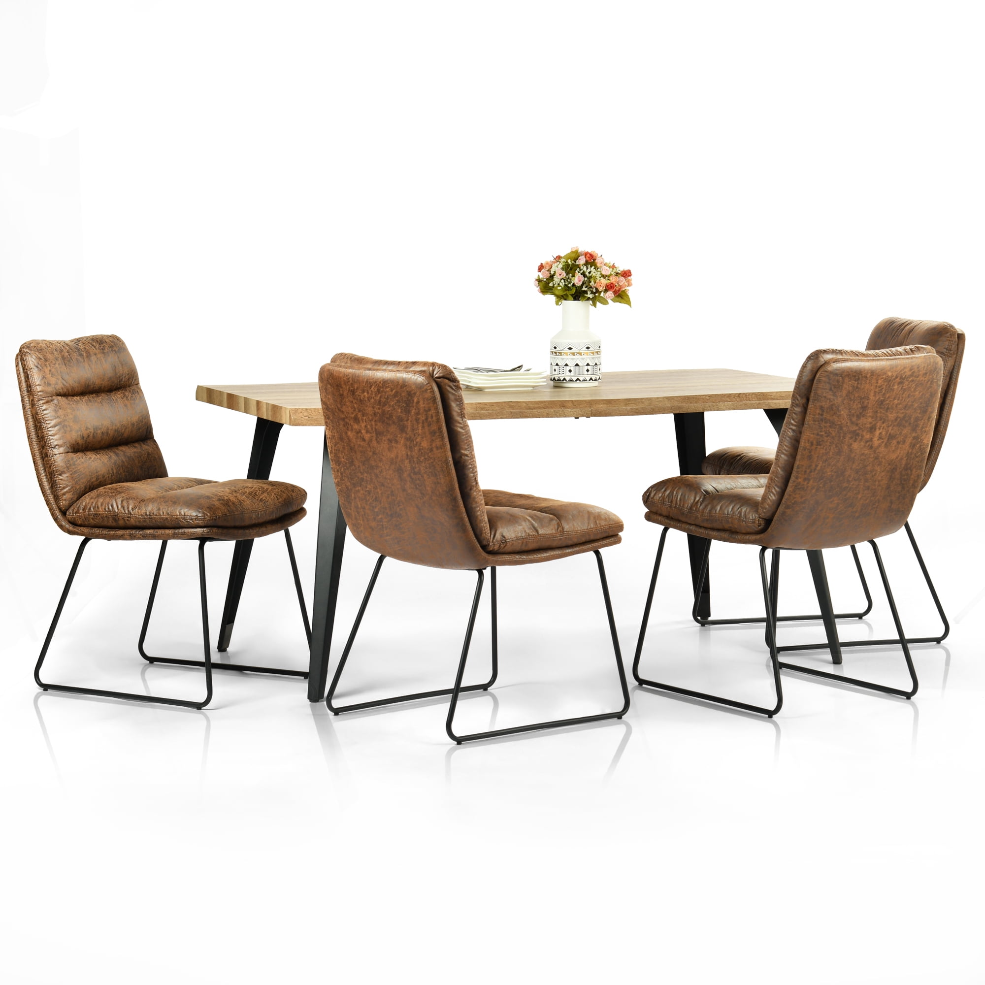 Ensemble de salle à manger Homy Casa 5 pièces de 160 cm (63 pouces), table en faux bois à bords naturels, chaises d'appoint rembourrées en similicuir