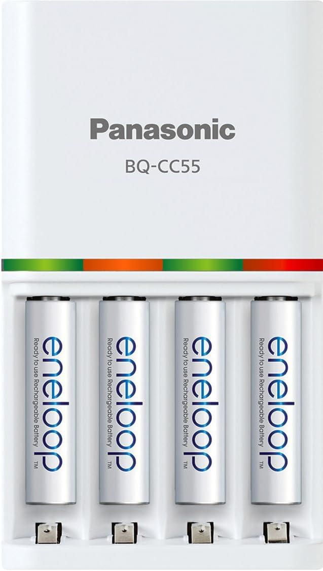 Panasonic Eneloop individuelle avancée 3 heures Chargeur rapide avec 4 piles AAA rechargeables, Blanc