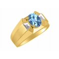 thumbnail image 3 of RYLOS Men's Rings 14K Yellow Gold Rings Classic Designer  9X7MM Oval Gemstone &  Diamond Ring Blue Topaz December Birthstone Ring Size 10, 3 of 7