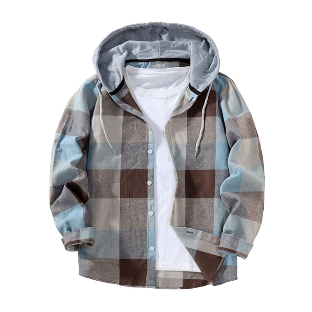 Ceisia Chemise à Capuche à Manches Longues pour Homme, Décontractée, à Carreaux Patchwork, Boutonnée, Cadeau