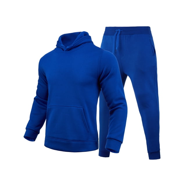 Innerwin Tracksuit Set Solid Color Men Sweatsuit Sports Hooded Athletic 2 Piece Jogging Suits Blue S