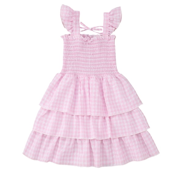 MIASHUI Floral Print Smocked Bodice Summer Party Dress for Toddler and Baby Girls Red,5-6 Years