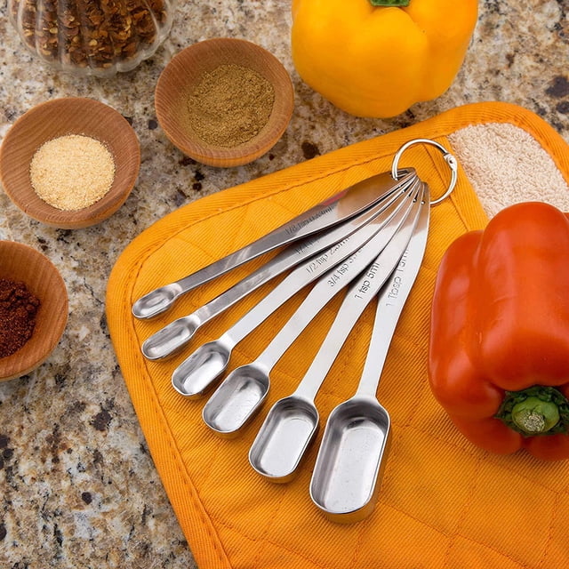 TIMIFIS Stainless Steel Spoon A Set Measuring Dry and Liquid Stainless Steel Measuring Spoon 6Pcs Serving Spoons Kitchen Gadgets