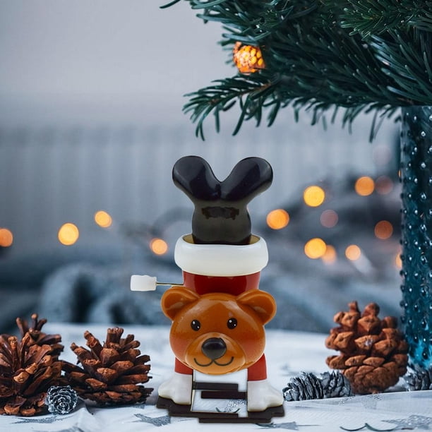 Jouet Mécanique à Remontage de Noël Bonhomme de Neige Père Noël Ours Figurine Mécanique à Remontage 10 cm de Hauteur pour Déco des Fêtes et Jeu pour