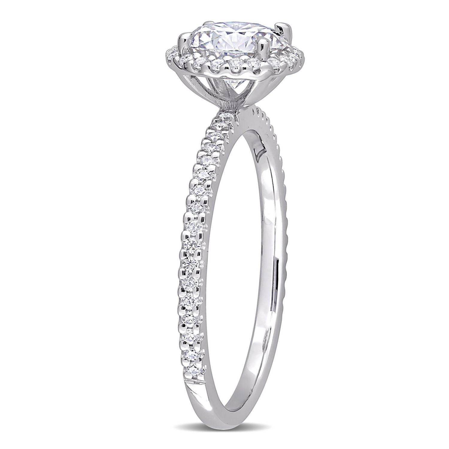 Bague de fiançailles à auréole de Miabella avec 1-1/4 CT PBT de moissanite en argent sterling