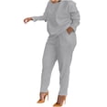thumbnail image 1 of Yuyuzo Ensembles d'Automne pour Femmes Hauts à Manches Longues à Col Ras du Cou avec Pantalons à Jambe Droite Couleur Unie Ensembles 2 Pcs, 1 of 7