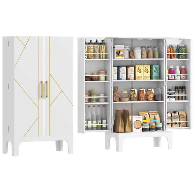 HOMCOM Armoire de Rangement pour Garde-Manger de Cuisine avec Étagères à 4 Niveaux, 8 Porte-Épices