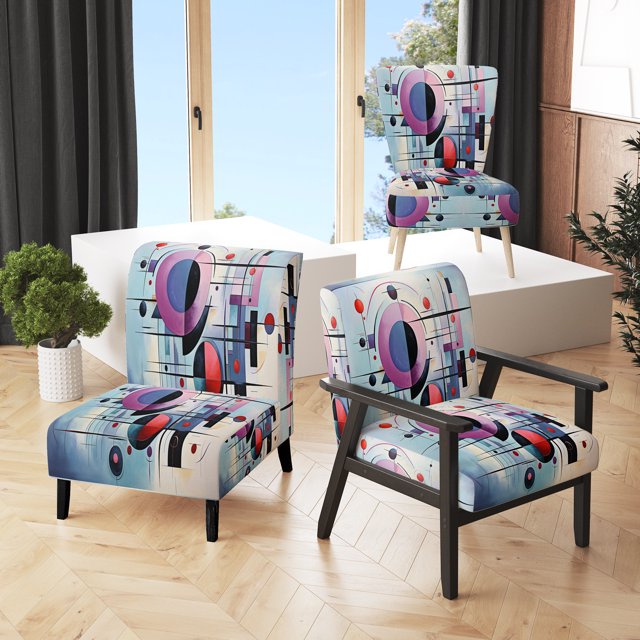 Designart « Illusions Spatiales Violet Suprématisme » Fauteuil d'Appoint Rembourré Abstrait Multicolore - Fauteuil Moderne pour Salon