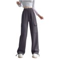 thumbnail image 2 of RXIRUCGD Women's Solid Color Velvet With Drawstring Wide Leg Workwear Pants, Dark Gray, Size: XL, 2 of 3