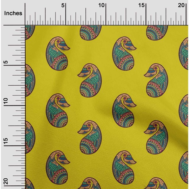 oneOone Cotton Poplin Fabric Paisley Block Print Fabric BTY 56 Inch Wide