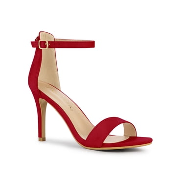 BLISSFUL STEP Sandales à Talons Hauts Stilettos pour Femmes en Suède Uni à Brides à la Cheville Rouge 9