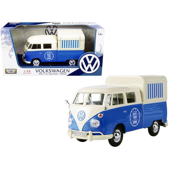 Motormax 79576 Volkswagen Type 2 T1 Pickup Food Truck Cream & Blue 1-24 Scale Diecast Model Car