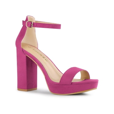 BLISSFUL STEP Sandales à Talons Hauts Épais à Plateforme avec Bride à la Cheville pour Femmes Rose Vif (Taille 8,5)