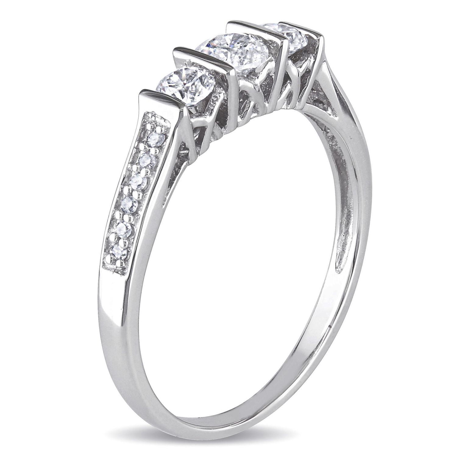 Miabella 0.50 Carat T.W. Diamond 10 K White Gold Three-Stone Engagement Ring