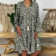 thumbnail image 1 of Womens Summer Dresses Ladies Plus Size Loose Print Long Sleeve V Button Mini Summer Dress Green XL, 1 of 5