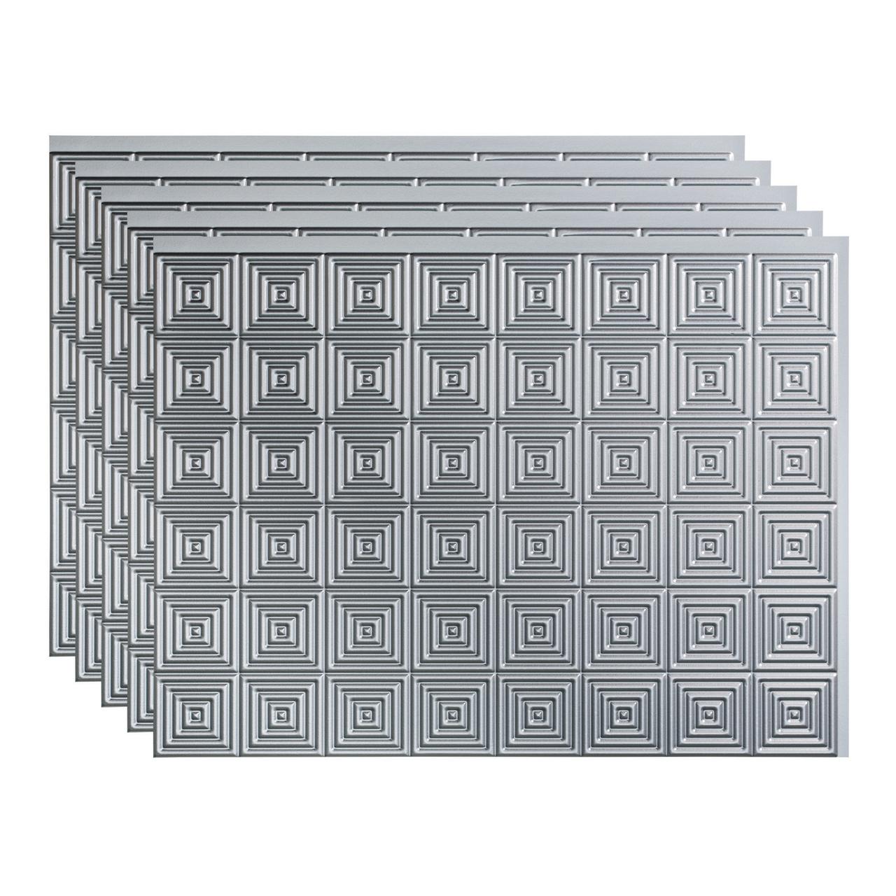 Fasade 18in x 24in Miniquattro Argent Silver Backsplash Panel 5 Pack