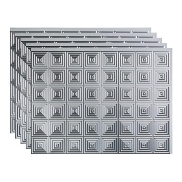 Fasade 18in x 24in Miniquattro Argent Silver Backsplash Panel 5 Pack