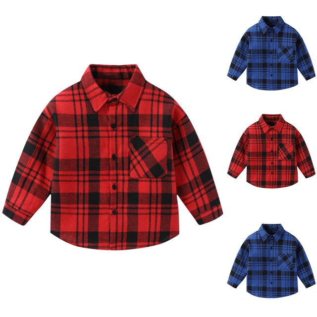 Tranfacy Chemises à Carreaux à Boutons pour Enfants à Manches Longues Col Rabattu Manteau d'Automne et Couche de Base