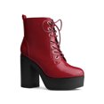 thumbnail image 1 of Unique Bargains Bottes de Combat Western à Plateforme à Lacets à Talon Épais pour Femme Rouge (Taille 6), 1 of 5