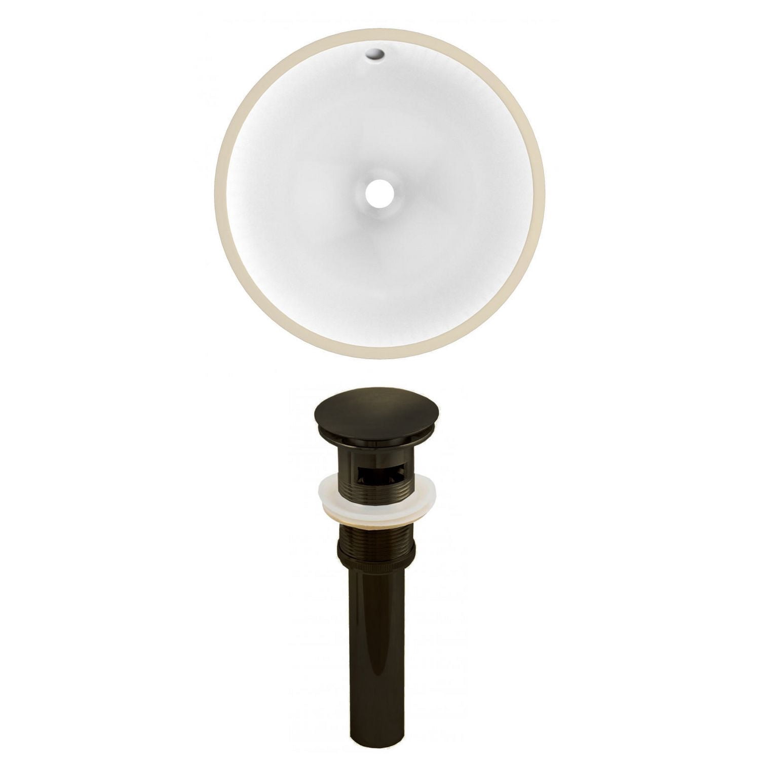 15.25-in. W Round Bathroom Undermount Sink Set In White - Oil Rubbed Bronze Hardware - Overflow Drain Incl. AI-24817