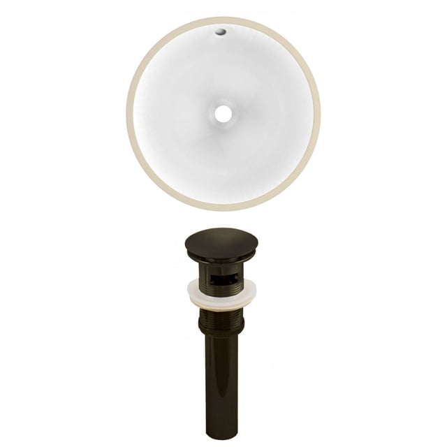 15.25-in. W Round Bathroom Undermount Sink Set In White - Oil Rubbed Bronze Hardware - Overflow Drain Incl. AI-24817