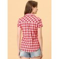 thumbnail image 4 of INSPIRE CHIC Chemises à Carreaux pour Femmes Col en Pointe Boutonnées Blouses en Coton m Rouge Blanc, 4 of 5