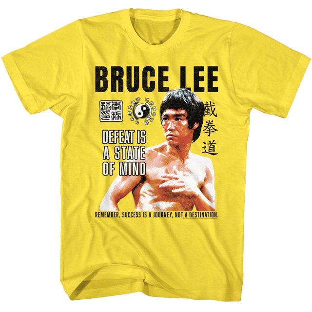 Bruce Lee Defeat State Of Mind Yellow Adult T-Shirt