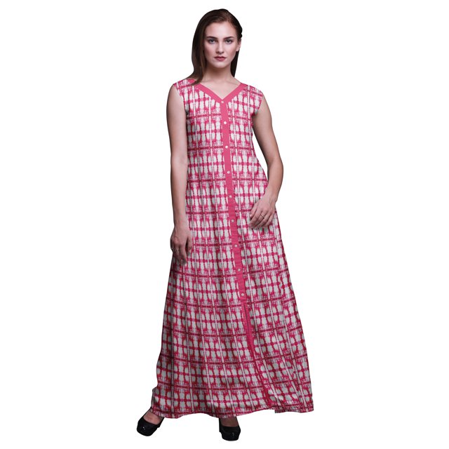 Bimba Robe Maxi Sans Manches à Fente avant Imprimée Teinture sur Nœuds Été Printemps pour Femmes - Grande
