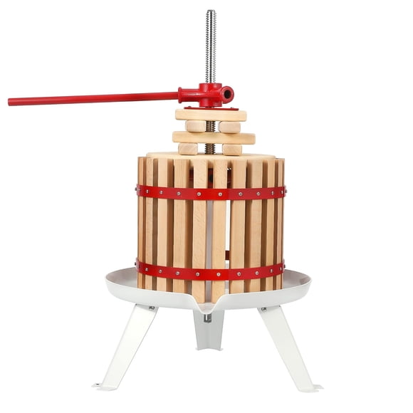 Towallmark 4.75 Gal Manual Fruit and Wine Press, Wooden and Steel Construction With T-Handle, Sturdy Triangular Design, Ideal for Wine Making At Home or Outdoors, Requires Manual Assembly