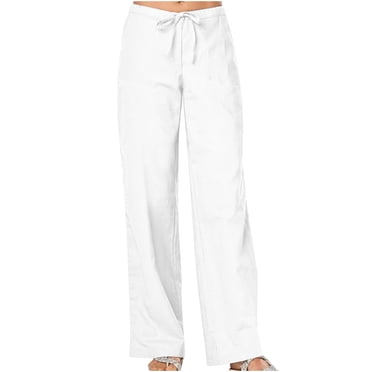 Pantalon de Survêtement Femme Liquidation Pantalon en Coton et Lin pour Femme Été Jambe Grand Décontracté Ample Taille Haute Élastique Pantalon Léger à Cordon Pantalon Cargo Blanc G Nouveau