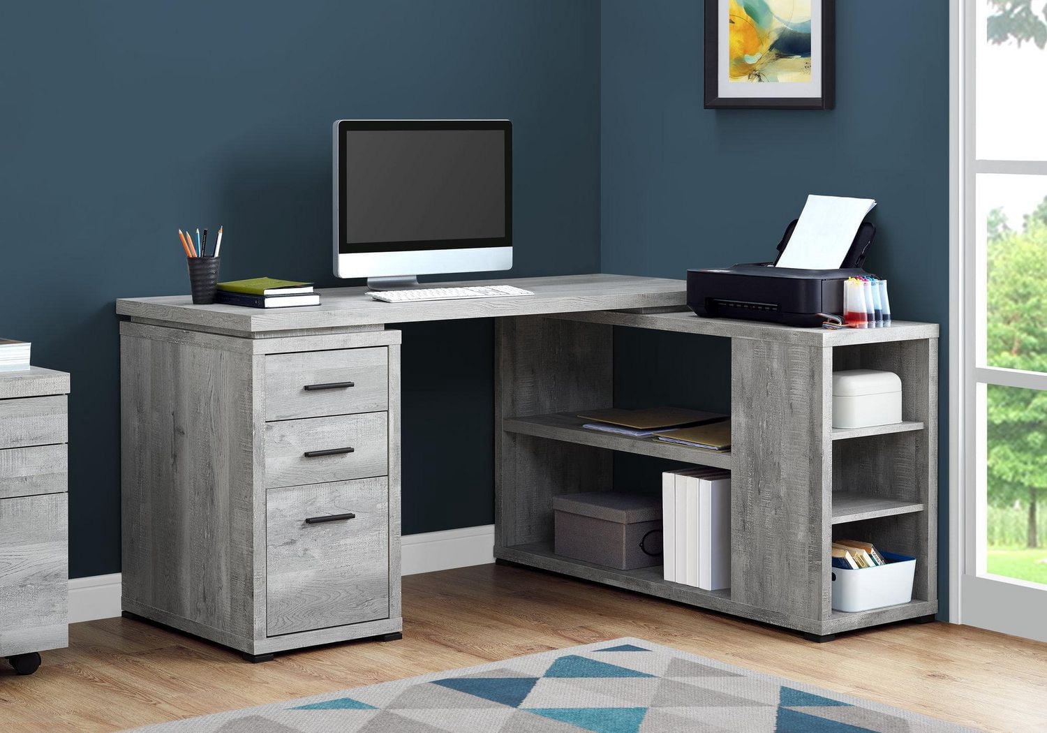 Monarch Specialties Computer Desk, Home Office, Corner, Left, Right Set-up, Storage Drawers, L Shape, Work, Laptop, Laminate, Grey, Contemporary, Modern