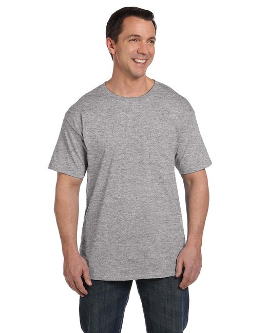 The Hanes 61 oz Beefy-T with Pocket LIGHT STEEL S