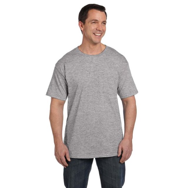 The Hanes 61 oz Beefy-T with Pocket LIGHT STEEL S